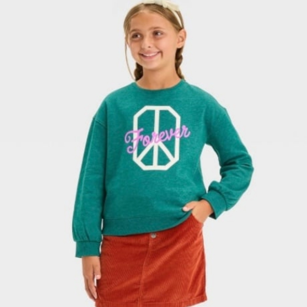 NWT Dark GreenKids Sweatshirt with Peace Sign - Small